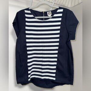Anne Klein Navy & White Striped Panel Short-Sleeve Women's Top